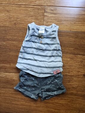 Modern Moments Baby Boys Striped Tank & Charcoal Shark Shorts Set, 3-6 Moments